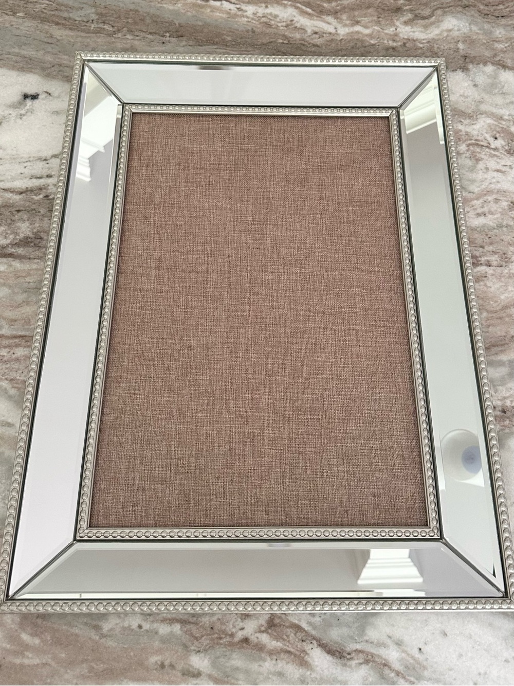 Silver Fabric Bulletin Board - Beaded Mirror Framed - Pinboard Vision Mood Board